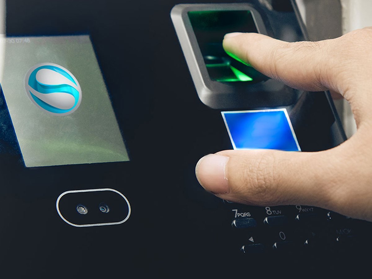 A member checking in at a biometric access-control reader