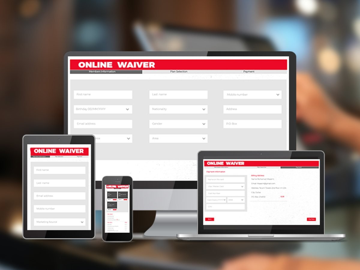 The online waiver form on tablet, phone and laptop